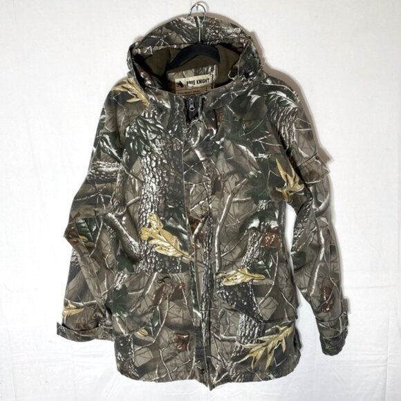 SOLD-Vintage Free Knight Brown Woodlands Camo Utility Hunting Jacket S - Picture 1 of 16